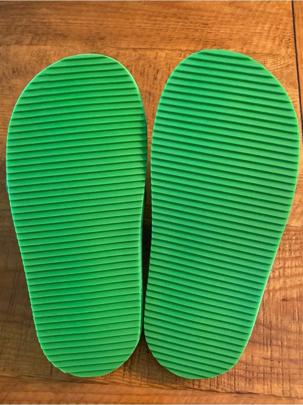 FARM Rio Bright Green Leaf Appliqué Slide Sandals